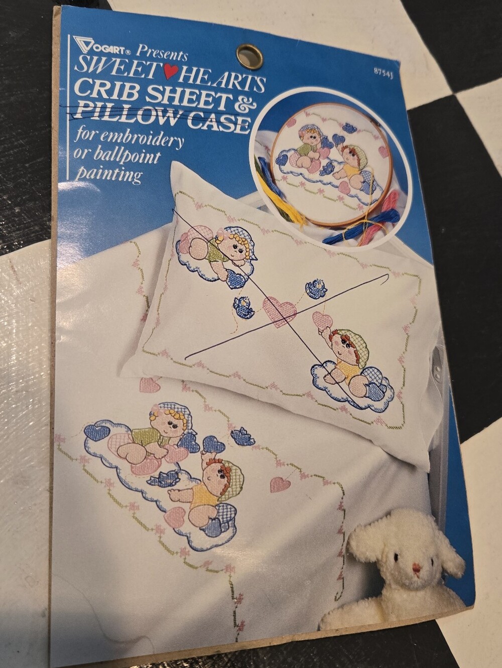 1 Vtg Crib Sheet To Embroider Sweet Hearts Vogart